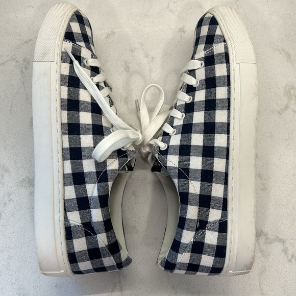 J. Crew Factory Navy Blue Gingham Printed Canvas Lace Up Road Trip Sneakers SZ 9 - Picture 8 of 16
